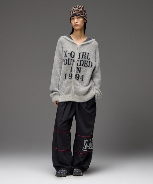 X-girl(エックスガール)の「LOGO AND STAR WIDE LEG TRACK PANTS(その他パンツ・レディース・ブラック/オフホワイト・M/S)」の4枚目の写真