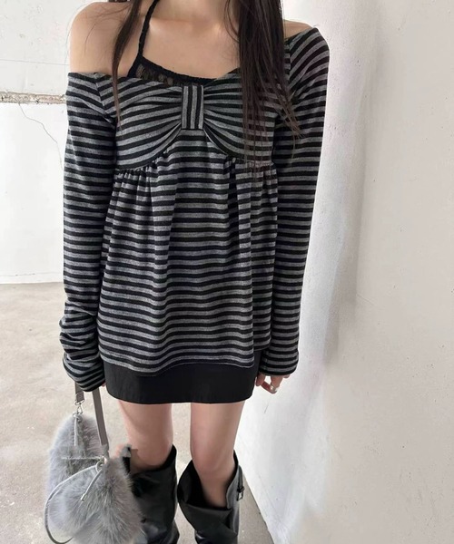 Girly Doll(ガーリードール)の「ボーダーオフショルカットソー(Tシャツ/カットソー・レディース・ブラック/ホワイト・FREE)」の7枚目の写真