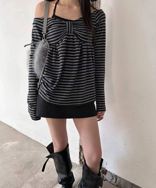Girly Doll(ガーリードール)の「ボーダーオフショルカットソー(Tシャツ/カットソー・レディース・ブラック/ホワイト・FREE)」の8枚目の写真