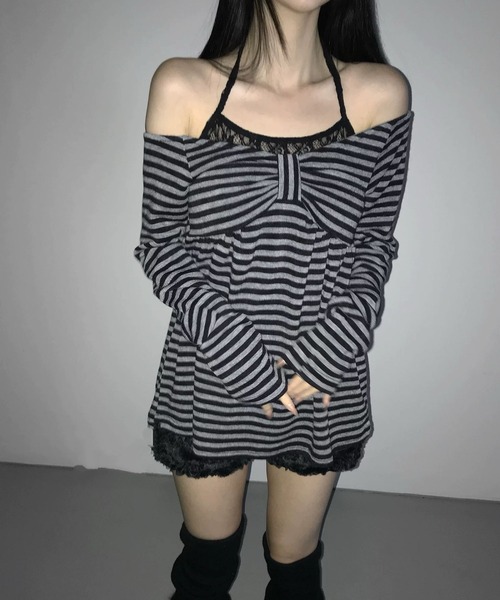 Girly Doll(ガーリードール)の「ボーダーオフショルカットソー(Tシャツ/カットソー・レディース・ブラック/ホワイト・FREE)」の12枚目の写真