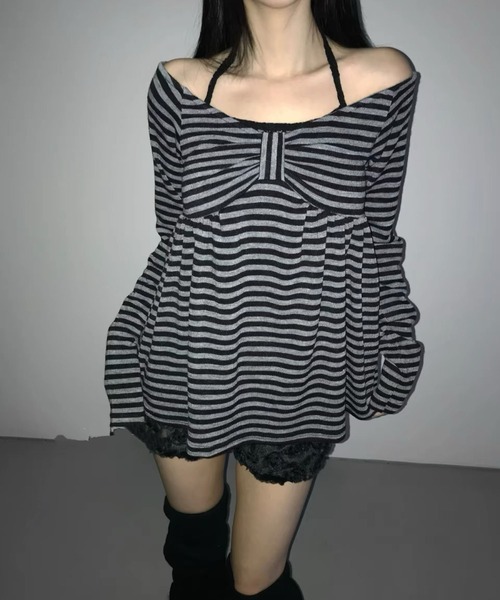 Girly Doll(ガーリードール)の「ボーダーオフショルカットソー(Tシャツ/カットソー・レディース・ブラック/ホワイト・FREE)」の13枚目の写真
