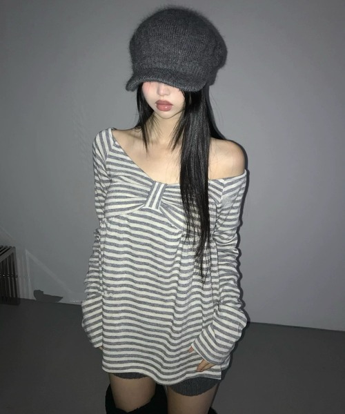 Girly Doll(ガーリードール)の「ボーダーオフショルカットソー(Tシャツ/カットソー・レディース・ブラック/ホワイト・FREE)」の14枚目の写真