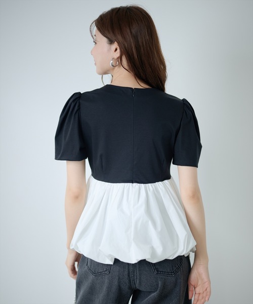 AND COUTURE(アンドクチュール)の「異素材ペプラムトップス(Tシャツ/カットソー・レディース・オフホワイト/ブラック・FREE)」の17枚目の写真