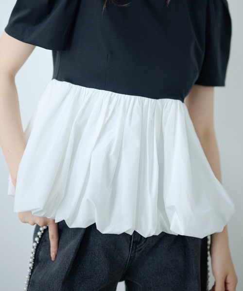 AND COUTURE(アンドクチュール)の「異素材ペプラムトップス(Tシャツ/カットソー・レディース・オフホワイト/ブラック・FREE)」の20枚目の写真