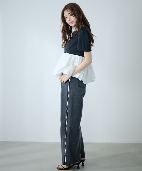 AND COUTURE(アンドクチュール)の「異素材ペプラムトップス(Tシャツ/カットソー・レディース・オフホワイト/ブラック・FREE)」の22枚目の写真