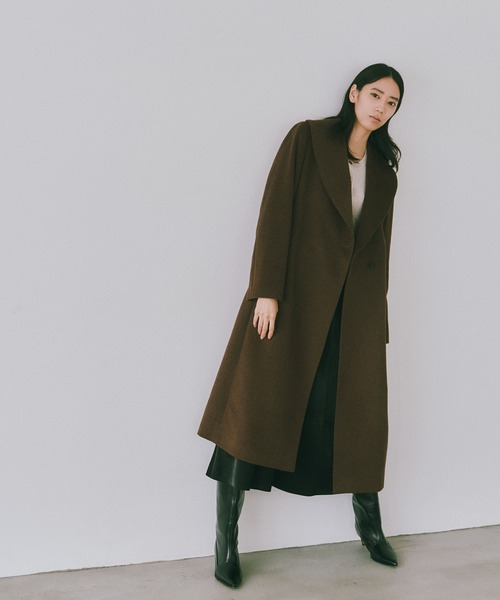 ROPE'(ロペ)の「プレミアムカシミヤショールカラーコート/逸品・冬コート・ウールコート・逸品・26AW(ステンカラーコート・レディース・ダークブラウン/ブラック/キャメル・34/36/38)」の3枚目の写真