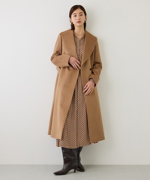 ROPE'(ロペ)の「プレミアムカシミヤショールカラーコート/逸品・冬コート・ウールコート・逸品・26AW(ステンカラーコート・レディース・ダークブラウン/ブラック/キャメル・34/36/38)」の7枚目の写真