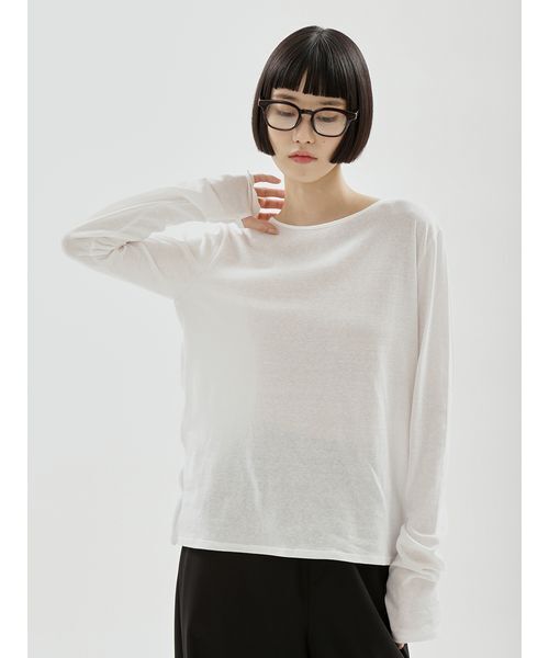 UNDERSON UNDERSON(アンダーソン アンダーソン)の「WASHIエアリーロングTシャツ(Tシャツ/カットソー・レディース・ピンク/ライム/ブラック/ホワイト・F)」の11枚目の写真