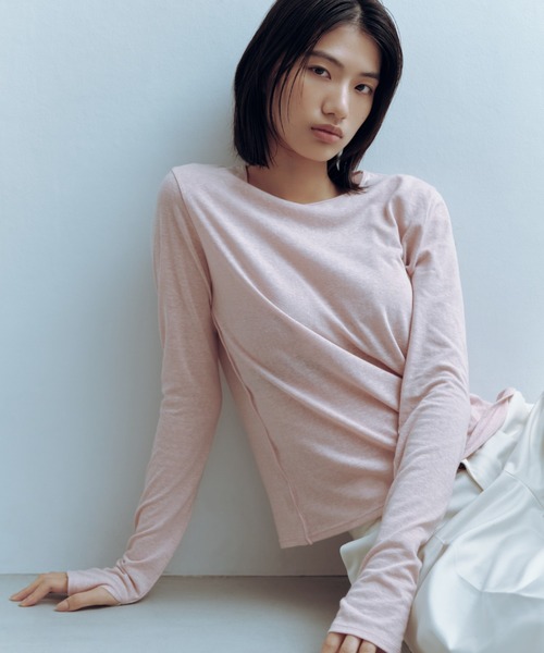 UNDERSON UNDERSON(アンダーソン アンダーソン)の「WASHIエアリーロングTシャツ(Tシャツ/カットソー・レディース・ピンク/ライム/ブラック/ホワイト・F)」の4枚目の写真