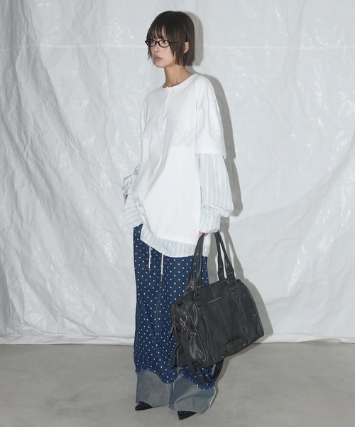 FANCY CLUB(ファンシークラブ)の「FANCY CLUB(ファンシークラブ)/大容量 2WAY ヴィンテージ ウォッシング ショルダー トートバッグ/BELTED WASHING LEATHER BAG(ショルダーバッグ・レディース・ブラック/ピンク/グレー・FREE)」の9枚目の写真