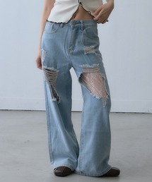 lace damage wide denim pants / レースダメージワイドデニムパンツ