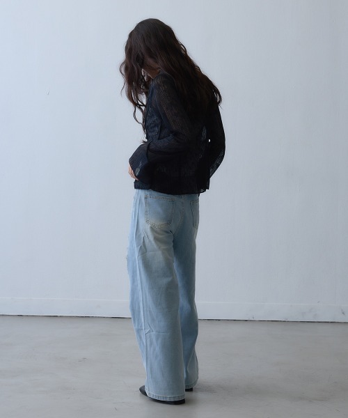 Clum(クルム)の「lace damage wide denim pants / レースダメージワイドデニムパンツ(デニムパンツ・レディース・ライトブルー・SMALL)」の7枚目の写真