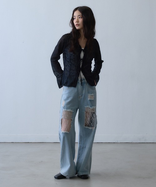 Clum(クルム)の「lace damage wide denim pants / レースダメージワイドデニムパンツ(デニムパンツ・レディース・ライトブルー・SMALL)」の19枚目の写真