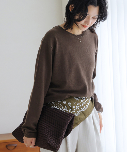 JOURNAL STANDARD(ジャーナルスタンダード)の「WASHABLE COMFクルーネックプルオーバー(ニット/セーター・レディース・ベージュ/ブラウン/ネイビー・FREE)」の1枚目の写真