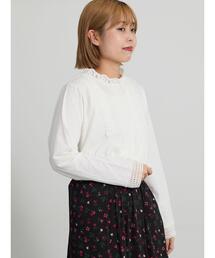 【抗菌防臭】スタンドネックレースカットソー