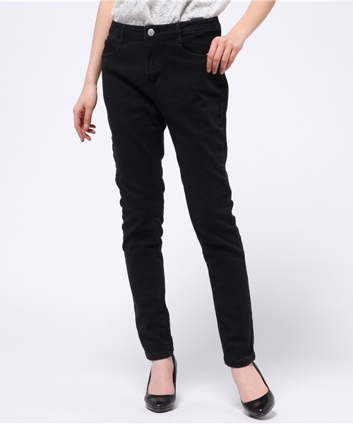 Re:EDIT（リエディ）の「[CHICMUSE]ノンウォッシュタイプソフト起毛デニムパンツ（デニムパンツ・レディース・ネイビー/ブルー/グレー/ブラック・SMALL/LARGE/MEDIUM/X-SMALL/X-LARGE/XXX-LARGE/XX-LARGE）」の9枚目の写真