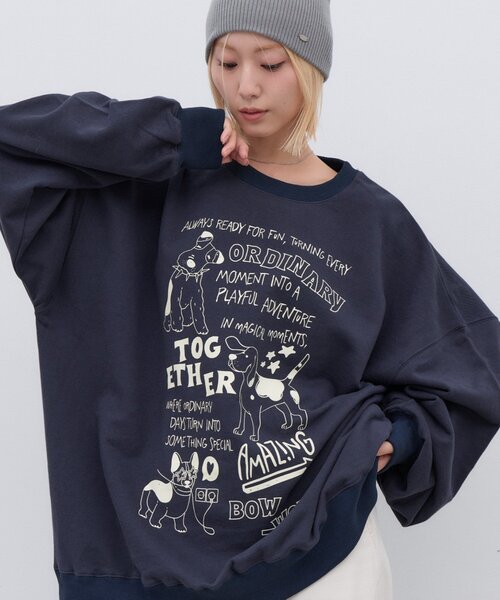 CIAOPANIC TYPY（チャオパニックティピー）の「【UNISEX】アソートDOG落書きビッグスウェット（Tシャツ/カットソー・レディース・グレー/チャコールグレー/ネイビー・ONE SIZE）」の3枚目の写真