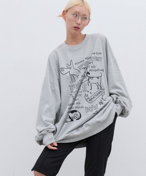 CIAOPANIC TYPY（チャオパニックティピー）の「【UNISEX】アソートDOG落書きビッグスウェット（Tシャツ/カットソー・レディース・グレー/チャコールグレー/ネイビー・ONE SIZE）」の14枚目の写真