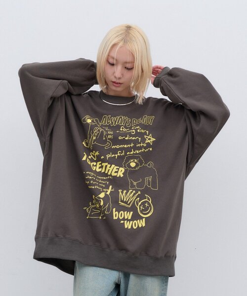 CIAOPANIC TYPY（チャオパニックティピー）の「【UNISEX】アソートDOG落書きビッグスウェット（Tシャツ/カットソー・レディース・グレー/チャコールグレー/ネイビー・ONE SIZE）」の21枚目の写真