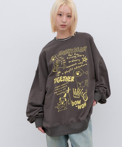 CIAOPANIC TYPY（チャオパニックティピー）の「【UNISEX】アソートDOG落書きビッグスウェット（Tシャツ/カットソー・レディース・グレー/チャコールグレー/ネイビー・ONE SIZE）」の22枚目の写真