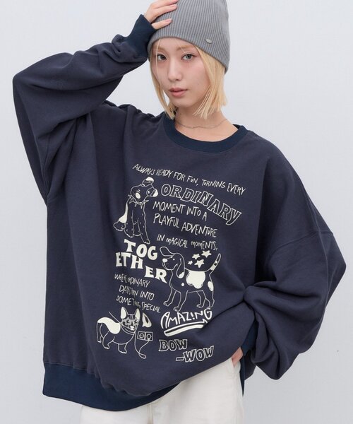CIAOPANIC TYPY（チャオパニックティピー）の「【UNISEX】アソートDOG落書きビッグスウェット（Tシャツ/カットソー・レディース・グレー/チャコールグレー/ネイビー・ONE SIZE）」の5枚目の写真
