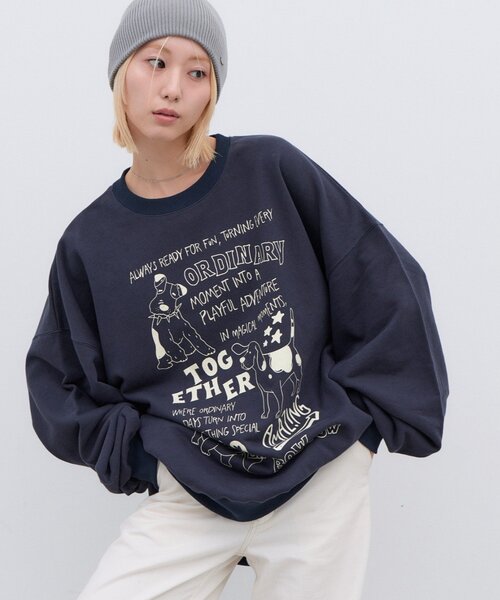 CIAOPANIC TYPY（チャオパニックティピー）の「【UNISEX】アソートDOG落書きビッグスウェット（Tシャツ/カットソー・レディース・グレー/チャコールグレー/ネイビー・ONE SIZE）」の6枚目の写真