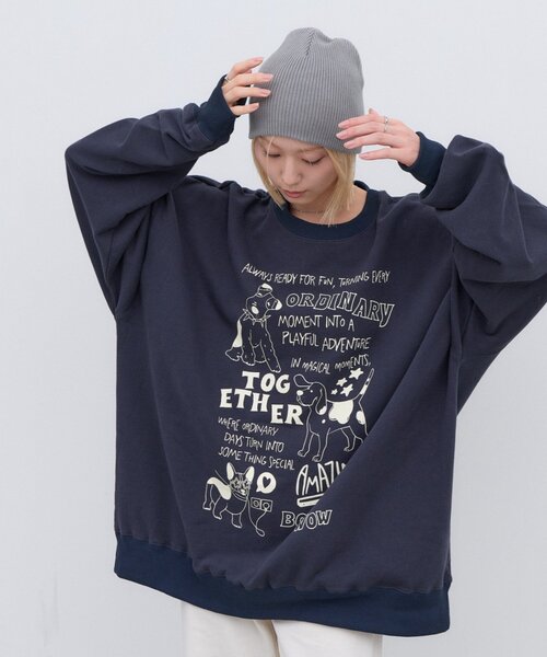 CIAOPANIC TYPY（チャオパニックティピー）の「【UNISEX】アソートDOG落書きビッグスウェット（Tシャツ/カットソー・レディース・グレー/チャコールグレー/ネイビー・ONE SIZE）」の7枚目の写真