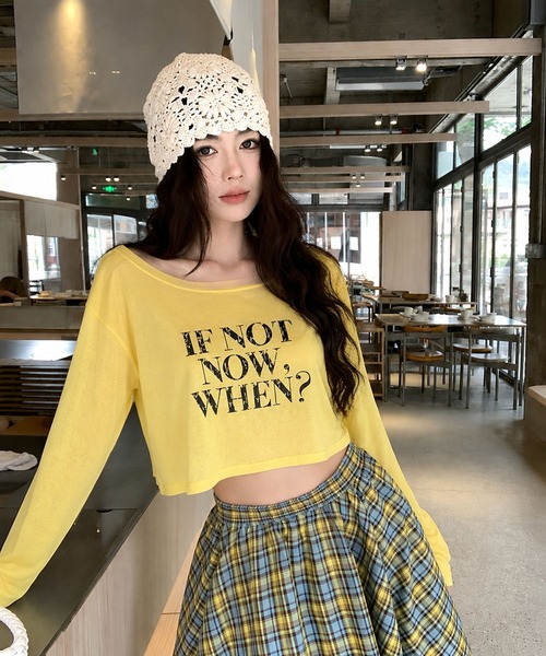 VIBGYOR(ヴィブジョー)の「【EIZZ/アイズ】ヴィンテージ風 クラックロゴ クロップド シアー長袖Tシャツ / ロンT(Tシャツ/カットソー・レディース・ホワイト/ブラック/イエロー・FREE)」の15枚目の写真