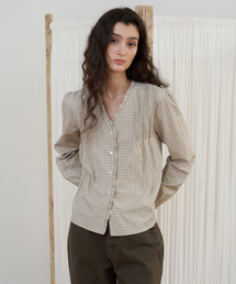 FRAME FRILL BLOUSE_check ベージュ