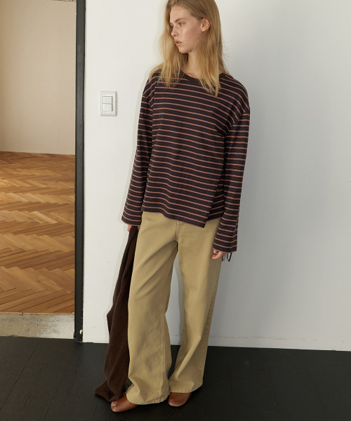 FRIVER07（フリバー07）の「Stripe ringer long t-shirt [FRFA06LT07]_Brown（Tシャツ/カットソー・レディース・ブラウン・FREE）」の2枚目の写真