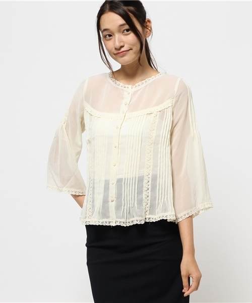 axes femme（アクシーズファム）の「ピンタック入りレーシーブラウス（シャツ/ブラウス・レディース・キナリ/ワイン/ピンク・MEDIUM）」の11枚目の写真
