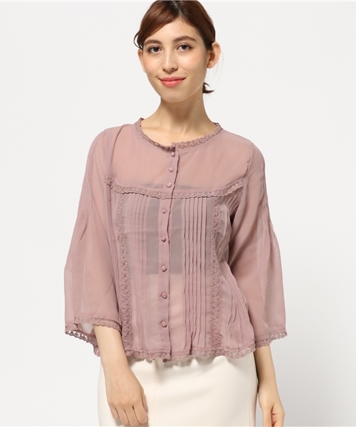 axes femme（アクシーズファム）の「ピンタック入りレーシーブラウス（シャツ/ブラウス・レディース・キナリ/ワイン/ピンク・MEDIUM）」の12枚目の写真