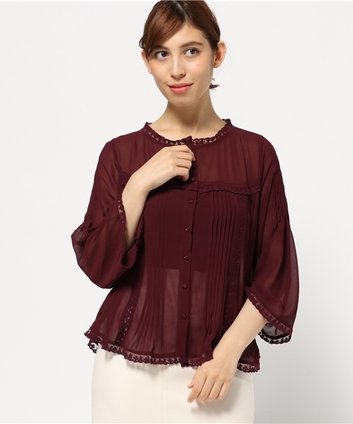 axes femme（アクシーズファム）の「ピンタック入りレーシーブラウス（シャツ/ブラウス・レディース・キナリ/ワイン/ピンク・MEDIUM）」の13枚目の写真