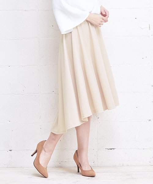 KOBE LETTUCE（コウベレタス）の「愛らしい美ラインシルエット♪[イレギュラーヘム]ポンチフレアスカート/ボトムス/イレヘム/神戸レタス[M1767]（スカート・レディース・ピンク/ホワイト系その他/ベージュ系その他/ブラック/サックスブルー/ライトブルー/ピンク系その他/ブラック系その他/ベージュ/ネイビー/オフホワイト/グレー/グレー系その他/ブルー系その他/パープル系その他/パープル・FREE）」の8枚目の写真