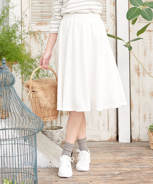 KOBE LETTUCE（コウベレタス）の「愛らしい美ラインシルエット♪[イレギュラーヘム]ポンチフレアスカート/ボトムス/イレヘム/神戸レタス[M1767]（スカート・レディース・ピンク/ホワイト系その他/ベージュ系その他/ブラック/サックスブルー/ライトブルー/ピンク系その他/ブラック系その他/ベージュ/ネイビー/オフホワイト/グレー/グレー系その他/ブルー系その他/パープル系その他/パープル・FREE）」の3枚目の写真