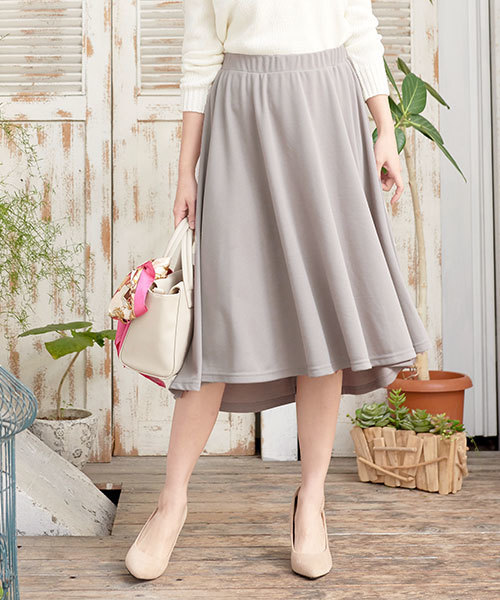 KOBE LETTUCE（コウベレタス）の「愛らしい美ラインシルエット♪[イレギュラーヘム]ポンチフレアスカート/ボトムス/イレヘム/神戸レタス[M1767]（スカート・レディース・ピンク/ホワイト系その他/ベージュ系その他/ブラック/サックスブルー/ライトブルー/ピンク系その他/ブラック系その他/ベージュ/ネイビー/オフホワイト/グレー/グレー系その他/ブルー系その他/パープル系その他/パープル・FREE）」の6枚目の写真