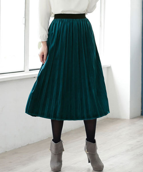 GeeRA（ジーラ）の「ストレッチベロア素材プリーツスカート（スカート・レディース・ネイビー/ピンク/グリーン・MEDIUM/LARGE）」の2枚目の写真