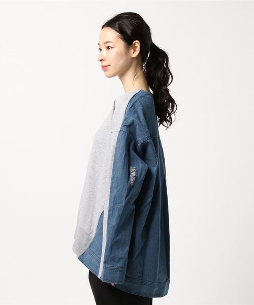 ANAP（アナップ）の「デニム切替プルオーバー（Tシャツ/カットソー・レディース・ホワイト/グレー・FREE）」の4枚目の写真