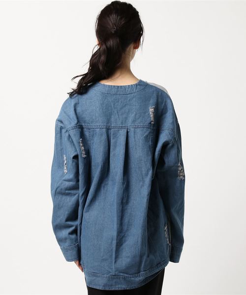 ANAP（アナップ）の「デニム切替プルオーバー（Tシャツ/カットソー・レディース・ホワイト/グレー・FREE）」の3枚目の写真