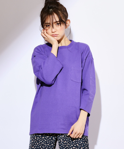 CIAOPANIC(チャオパニック)の「天竺ワイドクルーネックTシャツ/ビッグシルエット(Tシャツ/カットソー・メンズ・オフホワイト/ブラック/グレー/グリーン/ネイビー/パープル/イエロー/ピンク・L/M/S)」の6枚目の写真