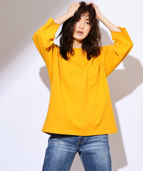 CIAOPANIC(チャオパニック)の「天竺ワイドクルーネックTシャツ/ビッグシルエット(Tシャツ/カットソー・メンズ・オフホワイト/ブラック/グレー/グリーン/ネイビー/パープル/イエロー/ピンク・L/M/S)」の7枚目の写真