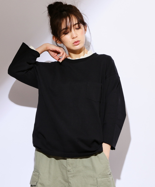 CIAOPANIC(チャオパニック)の「天竺ワイドクルーネックTシャツ/ビッグシルエット(Tシャツ/カットソー・メンズ・オフホワイト/ブラック/グレー/グリーン/ネイビー/パープル/イエロー/ピンク・L/M/S)」の3枚目の写真
