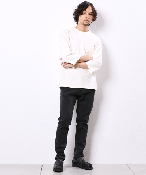 CIAOPANIC(チャオパニック)の「天竺ワイドクルーネックTシャツ/ビッグシルエット(Tシャツ/カットソー・メンズ・オフホワイト/ブラック/グレー/グリーン/ネイビー/パープル/イエロー/ピンク・L/M/S)」の11枚目の写真