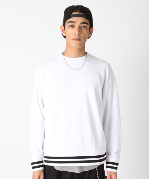 kutir(クティール)の「LINE RIB SWEAT / ラインリブ裏毛プルオーバー トレーナー(スウェット・メンズ・ホワイト/ブラック/レッド・MEDIUM/LARGE)」の4枚目の写真