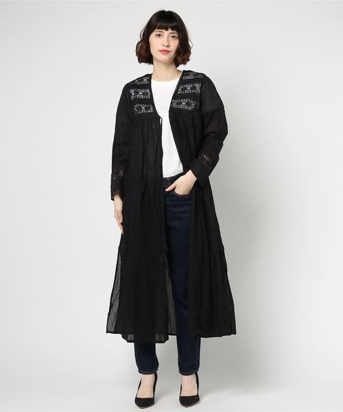 美品☆【ヌキテパ】ブラック　コットン　春夏　ガウンロングワンピース　羽織り 美品☆【ヌキテパ】ブラック コットン 春夏 ガウンロング