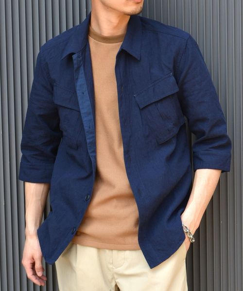 SHIPS(シップス)の「SU: コットン/リネン BDU 7スリーブシャツ(シャツ/ブラウス・メンズ・ブルー/ネイビー/オリーブ・LARGE/MEDIUM/SMALL/X-LARGE)」の3枚目の写真