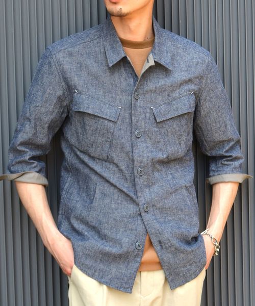 SHIPS(シップス)の「SU: コットン/リネン BDU 7スリーブシャツ(シャツ/ブラウス・メンズ・ブルー/ネイビー/オリーブ・LARGE/MEDIUM/SMALL/X-LARGE)」の1枚目の写真