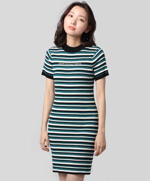 WHO'S WHO gallery（フーズフーギャラリー）の「マルチボーダーニットワンピース（ワンピース・レディース・ブラック/グリーン/パープル・FREE）」の3枚目の写真