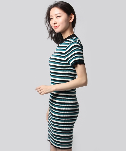 WHO'S WHO gallery（フーズフーギャラリー）の「マルチボーダーニットワンピース（ワンピース・レディース・ブラック/グリーン/パープル・FREE）」の7枚目の写真