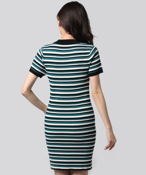 WHO'S WHO gallery（フーズフーギャラリー）の「マルチボーダーニットワンピース（ワンピース・レディース・ブラック/グリーン/パープル・FREE）」の5枚目の写真